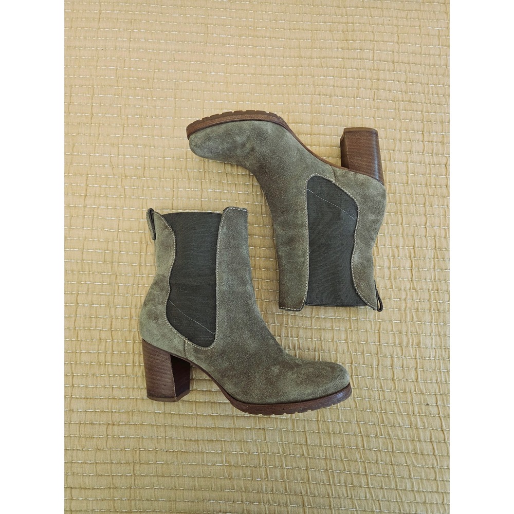 Cole Haan Olive Green Suede Chelsea Ankle Boots Block‎ Heel Lug Sole 7 Boho